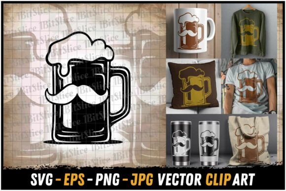 Beer Mug Mustache Clipart Silhouette SVG